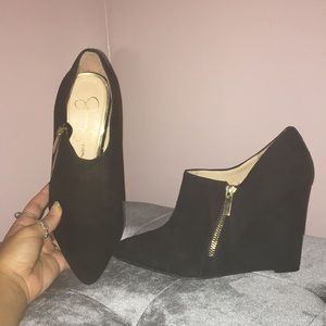 Black five-inch block heels